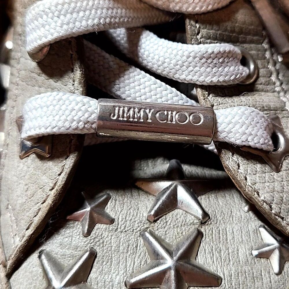 Jimmy Choo Tokyo Trainer Sneakers EU 35/US 5 Gray Star Studded High Top Italy - Picture 9 of 10
